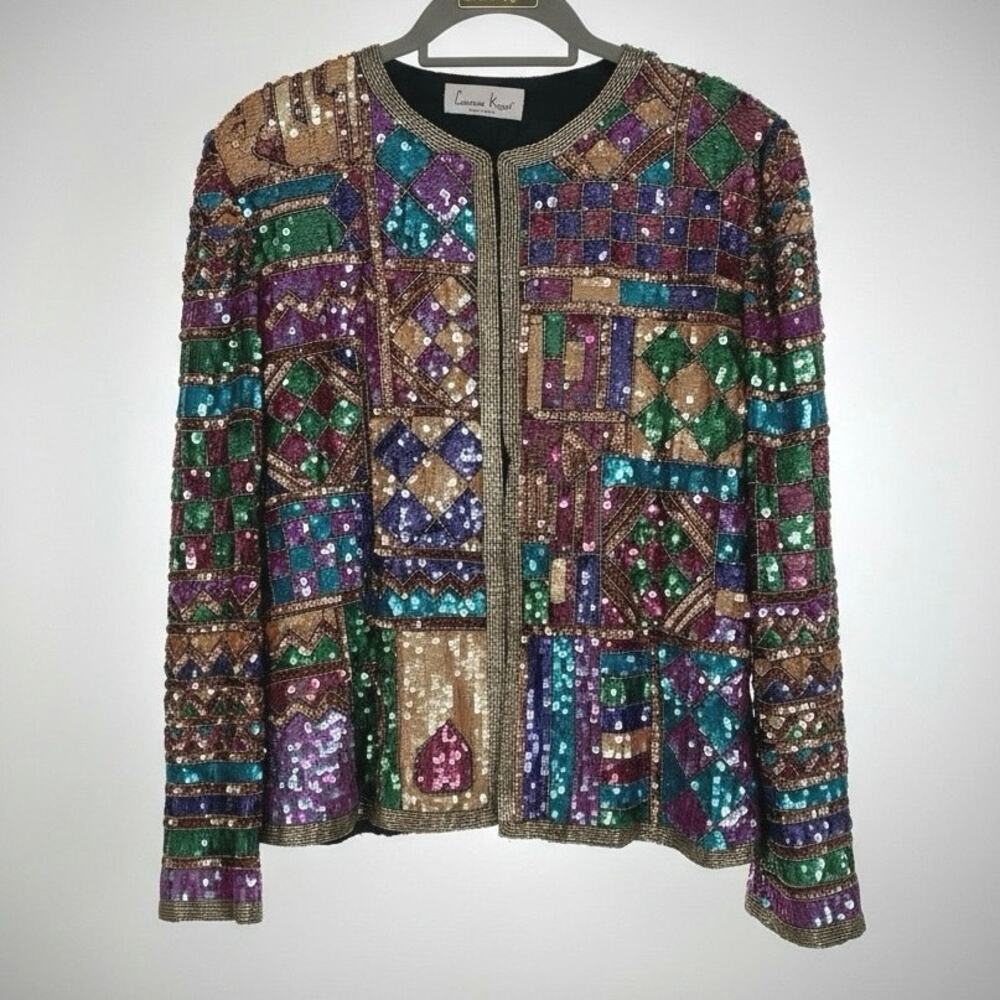 Laurence Kazar Vintage Geometric Sequin Beaded Evening Jacket